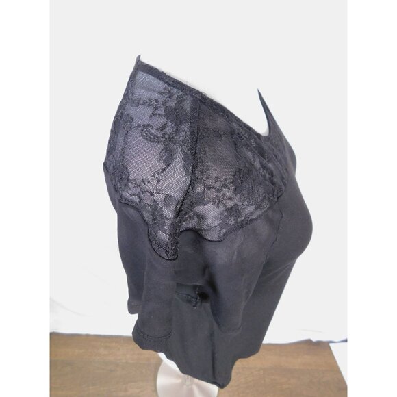Black Lace Yoke Sheer Sleeve Top By Ecoté Size S - Picture 10 of 10